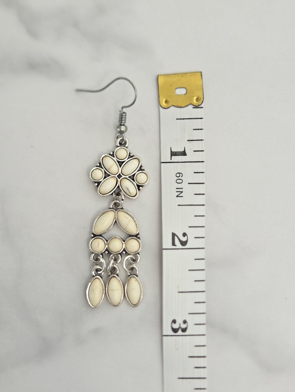 Paparazzi White Stone Chandelier Statement Earrings Silver Tone Boho - Picture 12 of 12